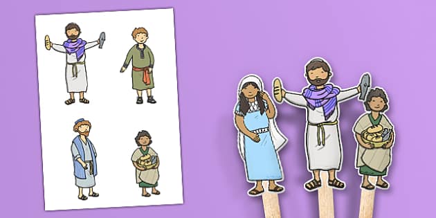 Black and White The Loaves and Fishes Stick Puppets