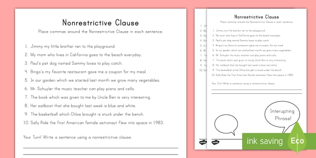 Nonrestrictive Clause Worksheet