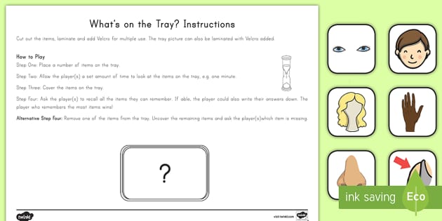 What's on the Tray? Parts of the Body Memory Activity Pack