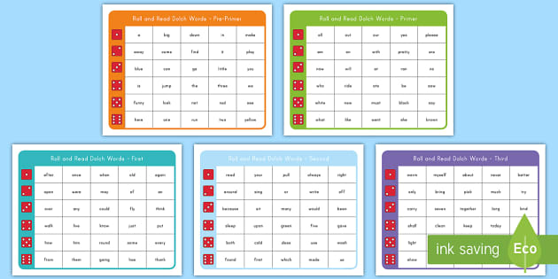 Dolch Sight Words List Roll and Read Mats Pack