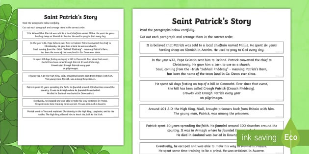 St. Patrick's Story Sequencing Cut and Sort Activity
