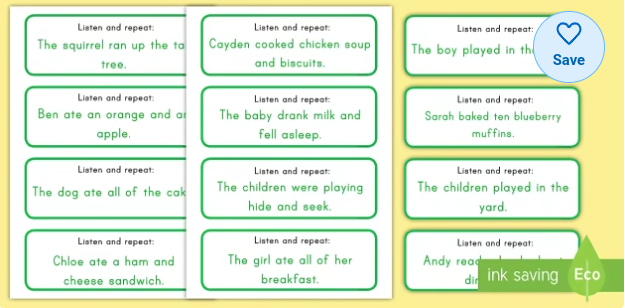 Listen and Repeat 6-7 Word Sentence Cards
