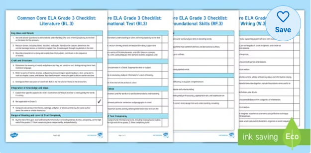 Common Core ELA Third Grade Standards Checklist