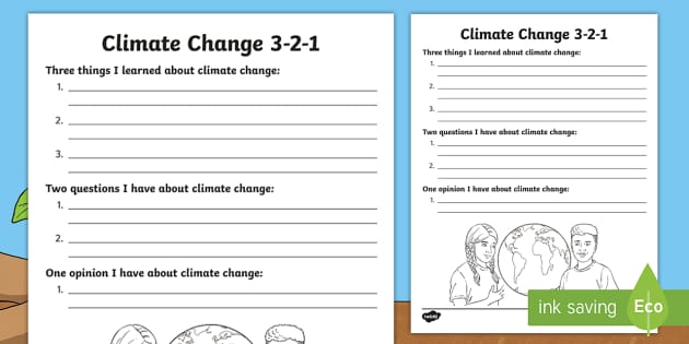 Climate Change 3-2-1 Knowledge Review Activity for 3rd-5th Grade