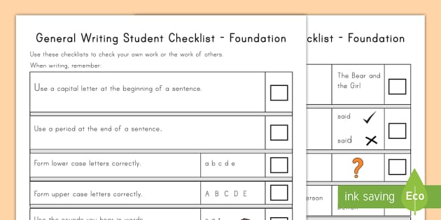General Writing Student Checklist