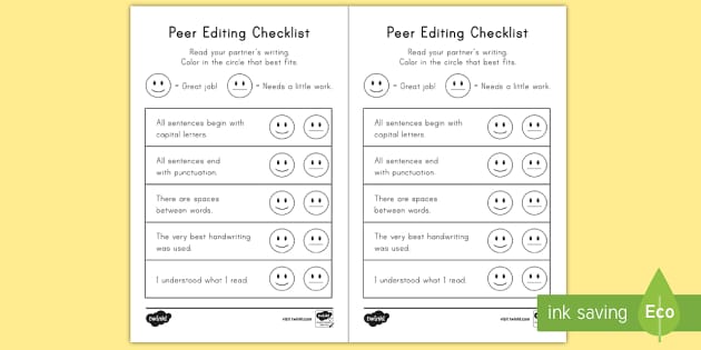 Peer Editing Checklist: Writing