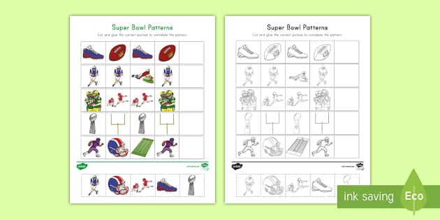 Super Bowl Jersey Complete the Pattern Activity
