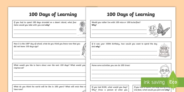 100th Day: 100 Days of Learning Question and Answer Activity