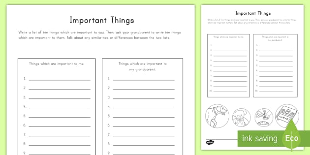 Things Important to Me and My Grandparents Activity