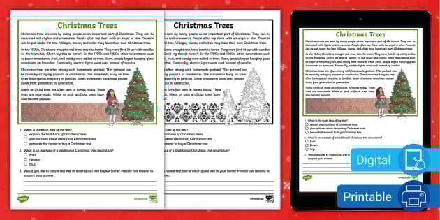 Third Grade Christmas Trees Reading Passage Comprehension Activity