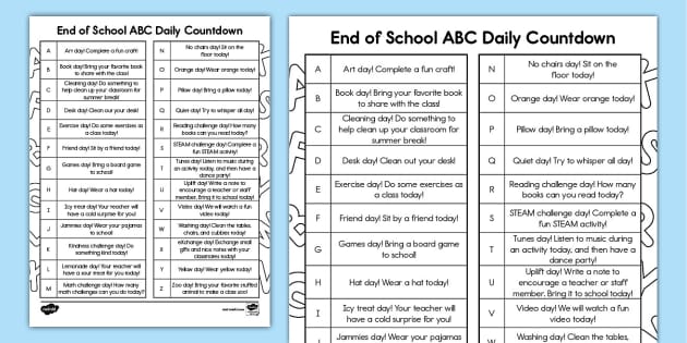 End of School ABC Daily Countdown Activity