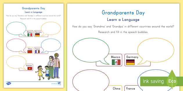 Grandparents Day Learn a Language Worksheet