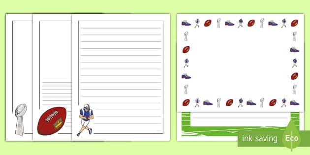 Blank and Lined Journal Writing Pages - Football Border