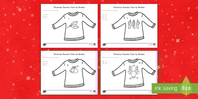 Christmas Sweater Color by Number Activity