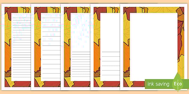 Blank and Lined Journal Writing Pages - Fall Leaves Border
