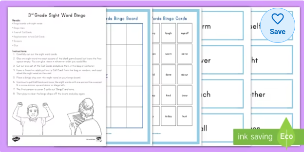 Third Grade Sight Words Bingo