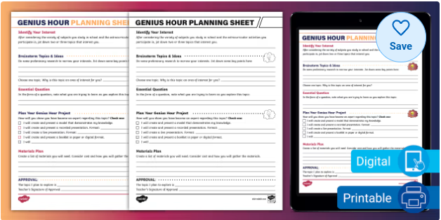 Genius Hour Planning Sheet Activity