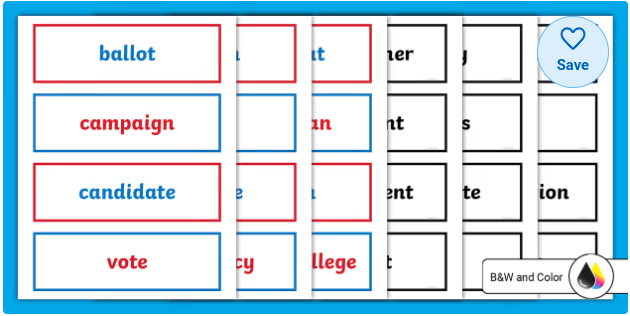 United States Election Vocabulary Word Cards