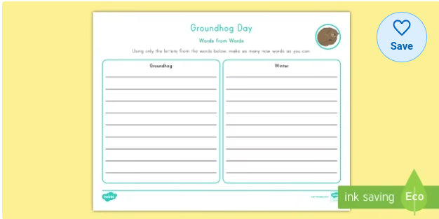 Groundhog Day Making Words From Words Activity