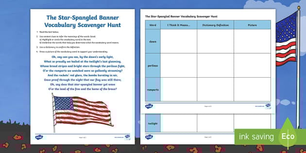 Star-Spangled Banner Vocabulary Scavenger Hunt