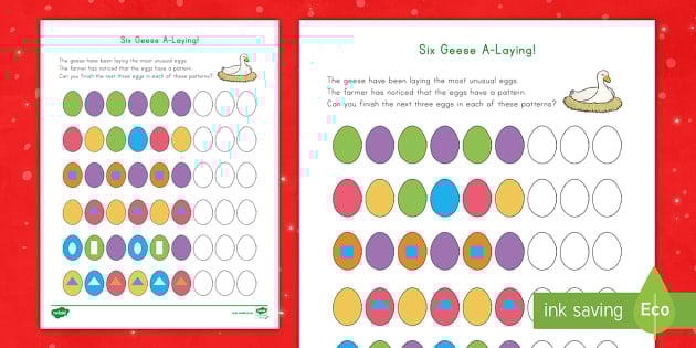 Six Geese A-Laying Complete the Pattern Activity