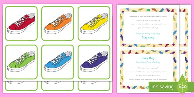 Shoe Pairs Color Matching Busy Bag Prompt Card and Resource Pack
