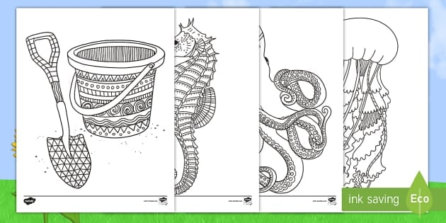 Beach Mindfulness Coloring Sheets