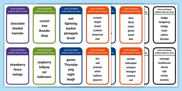 Listen and Repeat Auditory Memory Cards - Set 3