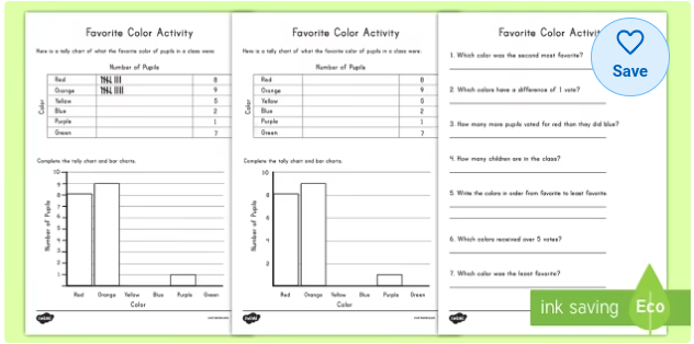 Favorite Color Tally and Bar Chart Worksheets