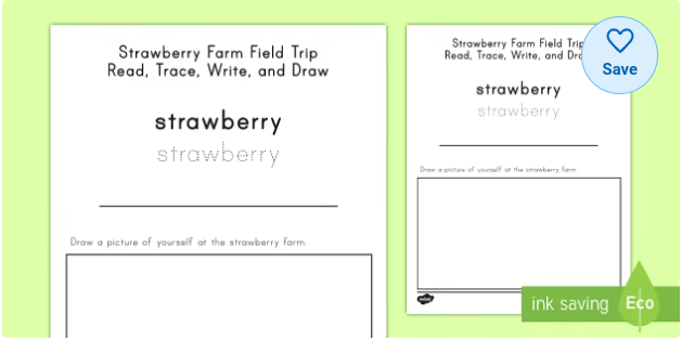 Strawberry Farm Field Trip Draw, Trace, and Write Worksheet