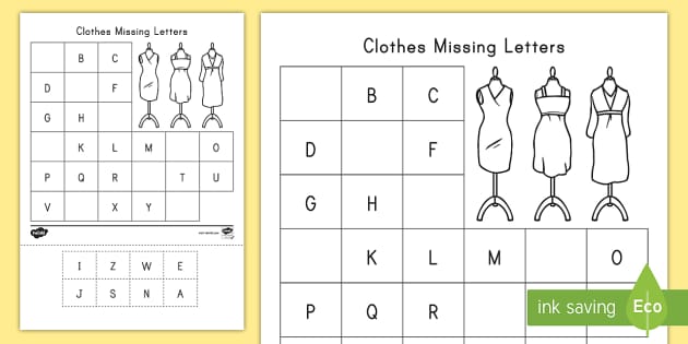 Clothes Missing Letters Cut and Paste Activity