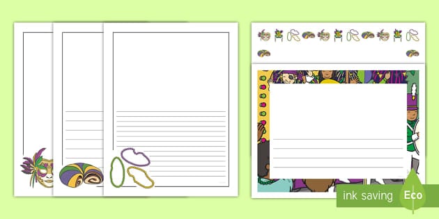 Blank and Lined Journal Writing Pages - Mardi Gras Border