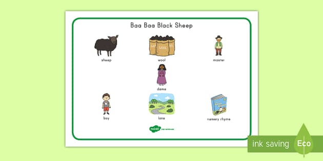 Baa Baa Black Sheep Word Mat