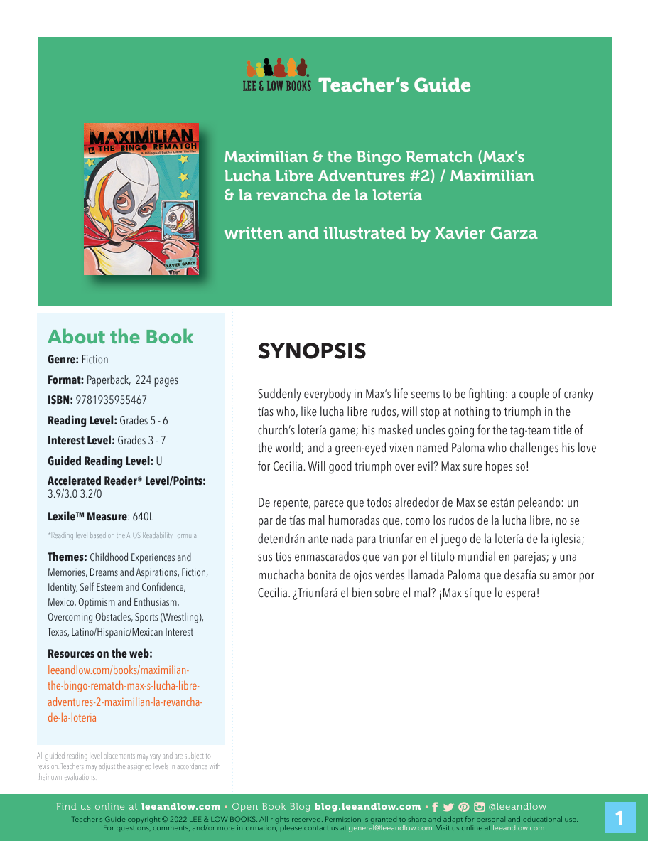 Teacher's Guide for Maximilian and the Bingo Rematch (Book #2)