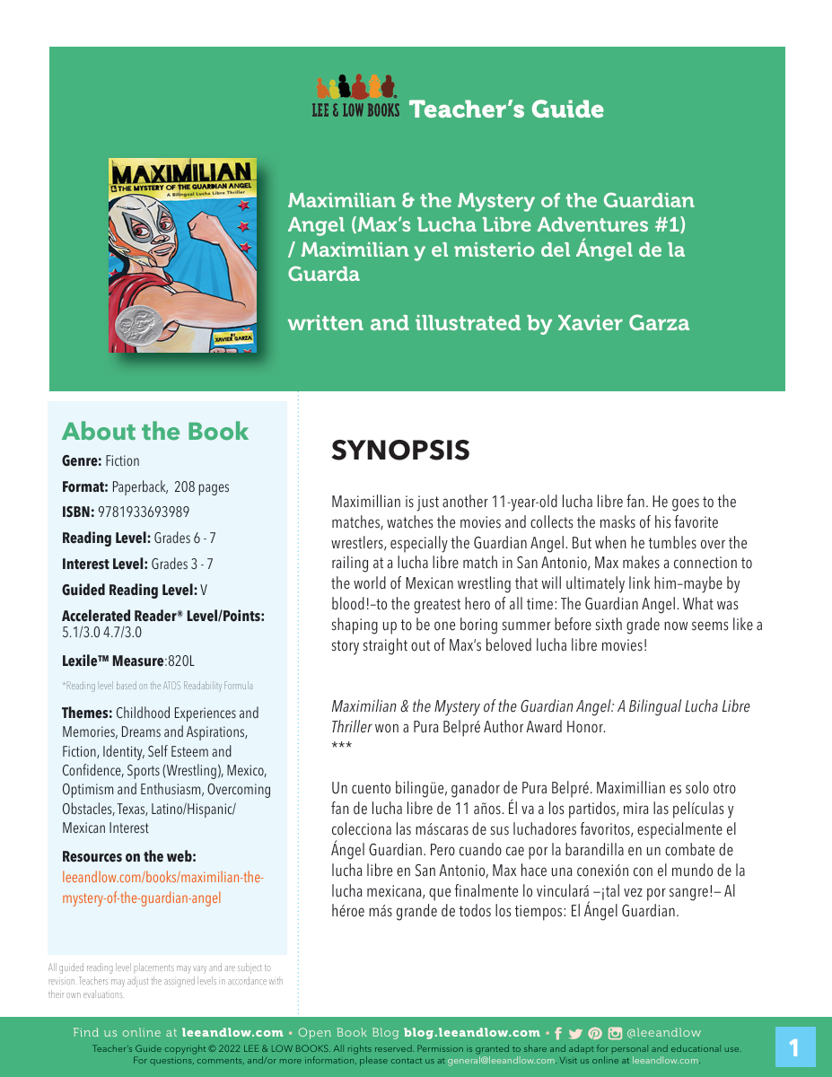 Teacher's Guide for Maximilian and the Mystery of the Guardian Angel (Book #1)