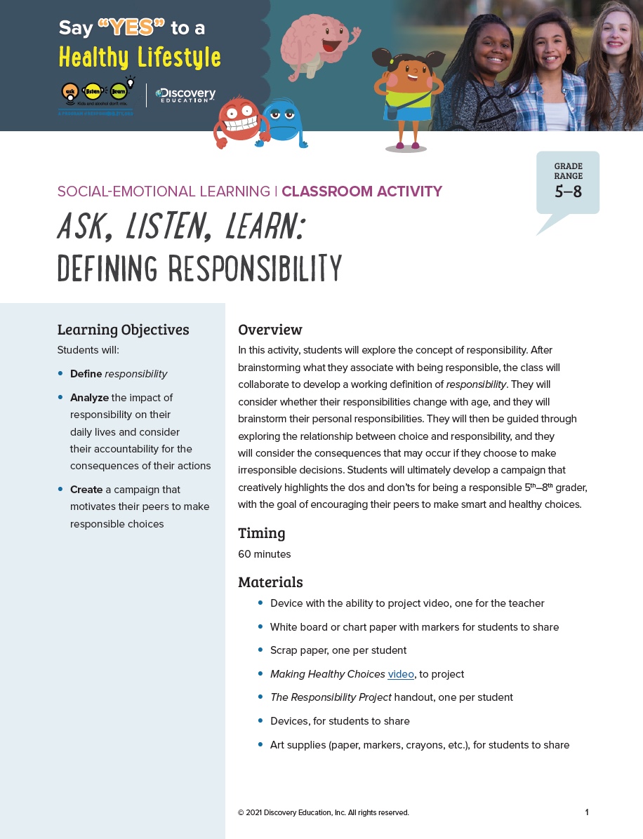Social-Emotional Learning Classroom Activity: Defining Responsibility