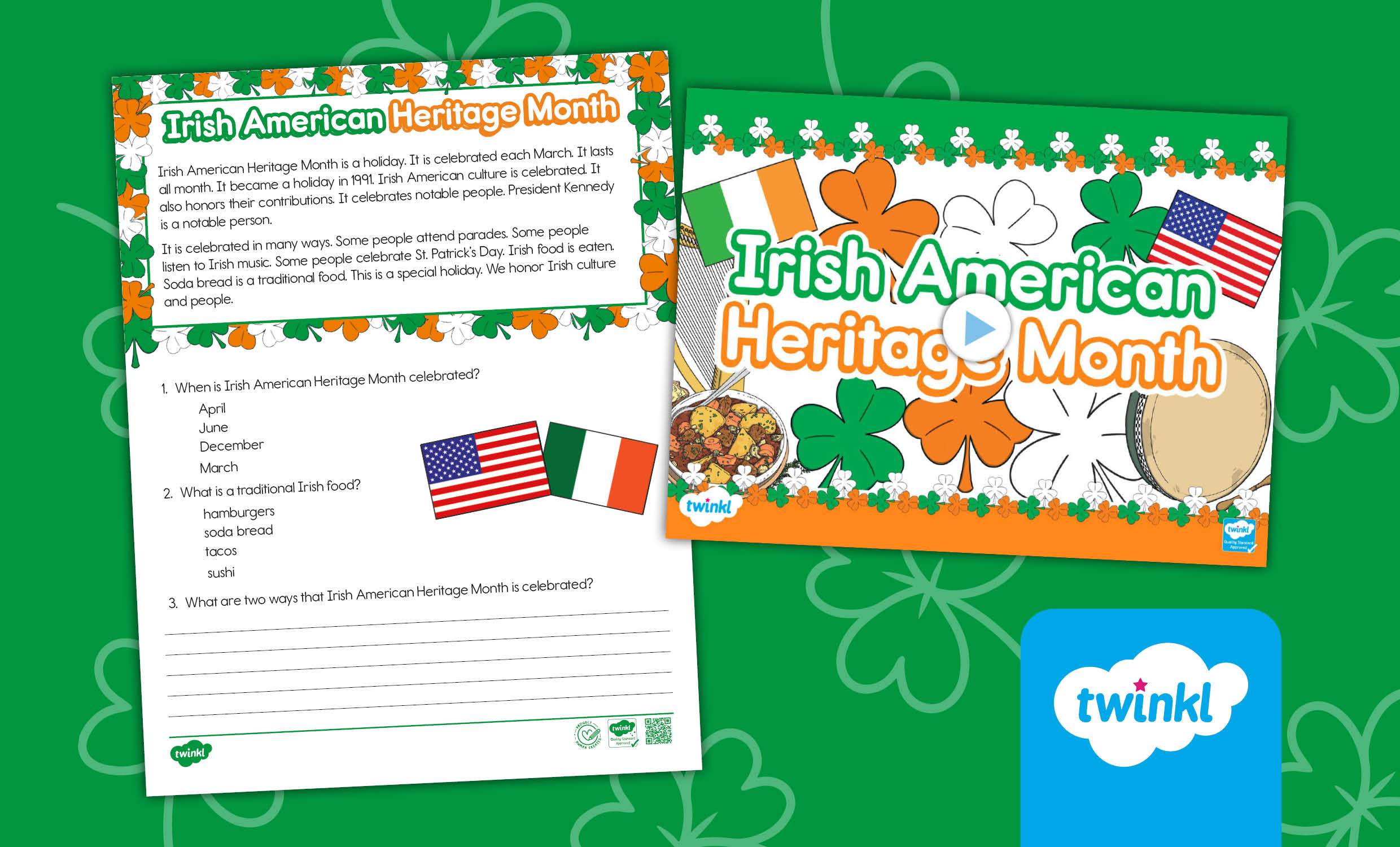 Irish American Heritage Month Lesson pack for K-2nd Grade