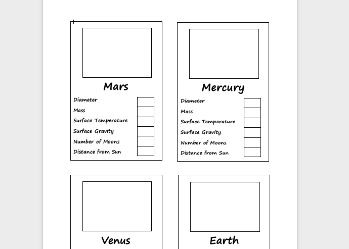 Planets Top Trump Fact Files - card activity