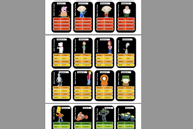 Averages with Cartoon Top Trumps Card Activity