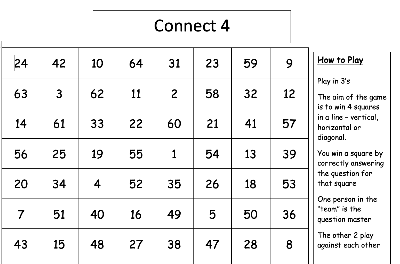 Immune response Connect 4 board and questions