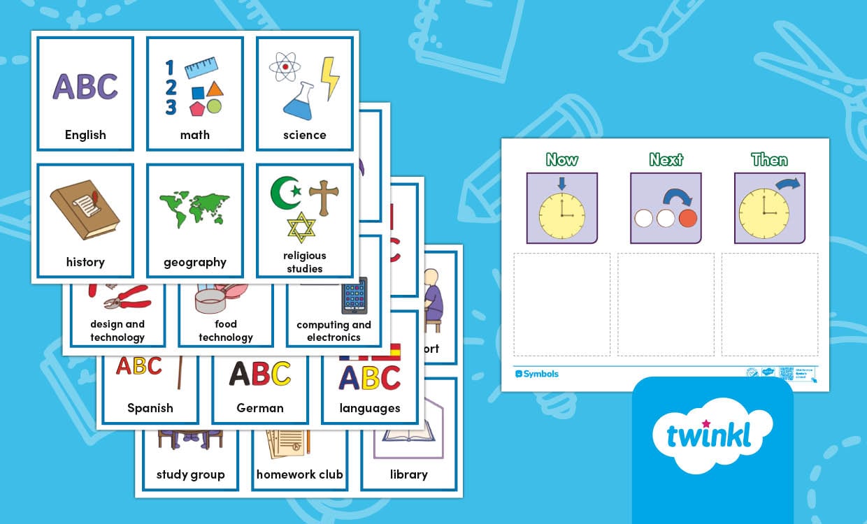 Twinkl Symbols for AAC: Now Next and Then board and cards for Older Learners