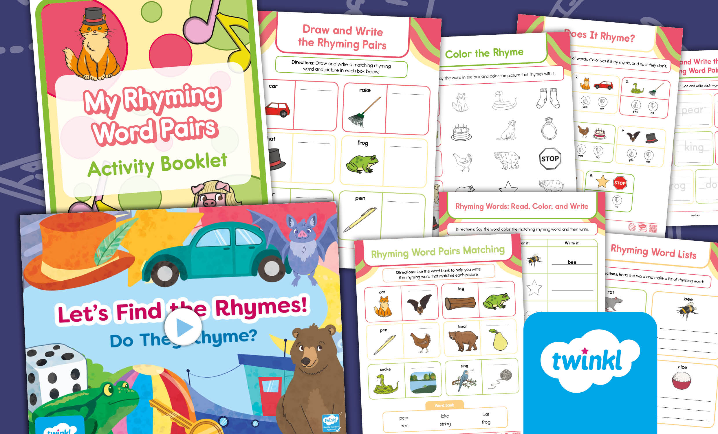 Rhyming Word Pairs Activity Bundle for Kindergarten