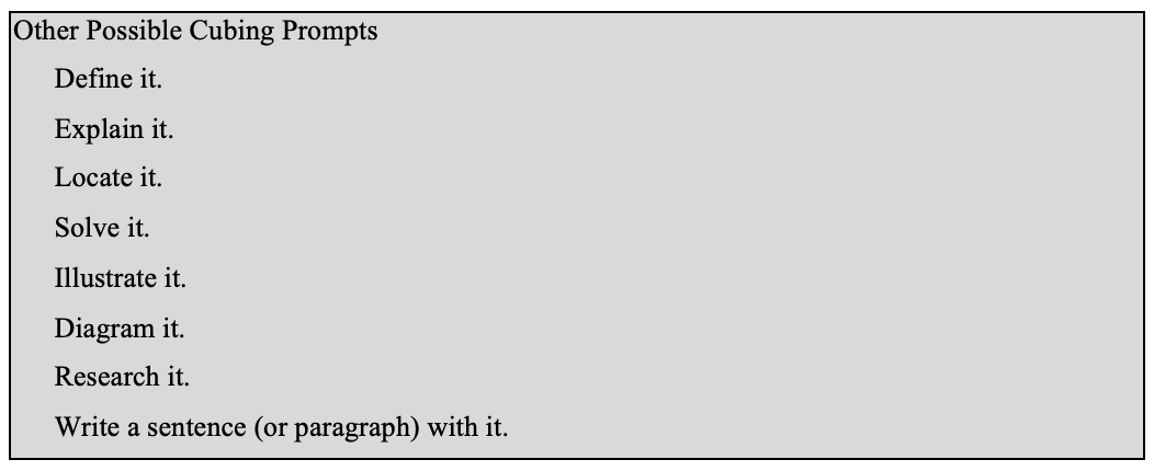 other possible cubing prompts