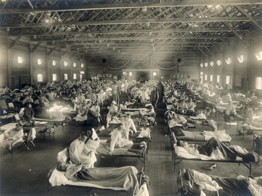 Emergency hospital during influenza epidemic, Camp Funston, Kansas. Date: circa 1918 Photo ID: NCP 1603 Source Collection: OHA 250: New Contributed Photographs Collection, Otis Historical Archives, National Museum of Health and Medicine.