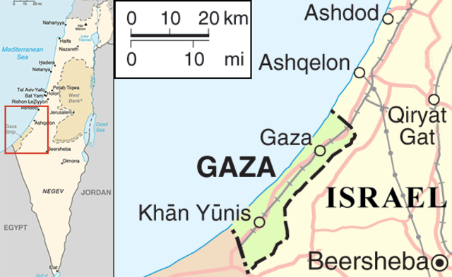 A map showing the location of Gaza