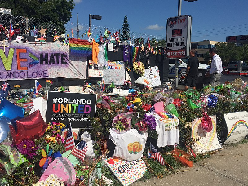 Pulse night club memorial after gun violence and mass shooting in Orlando