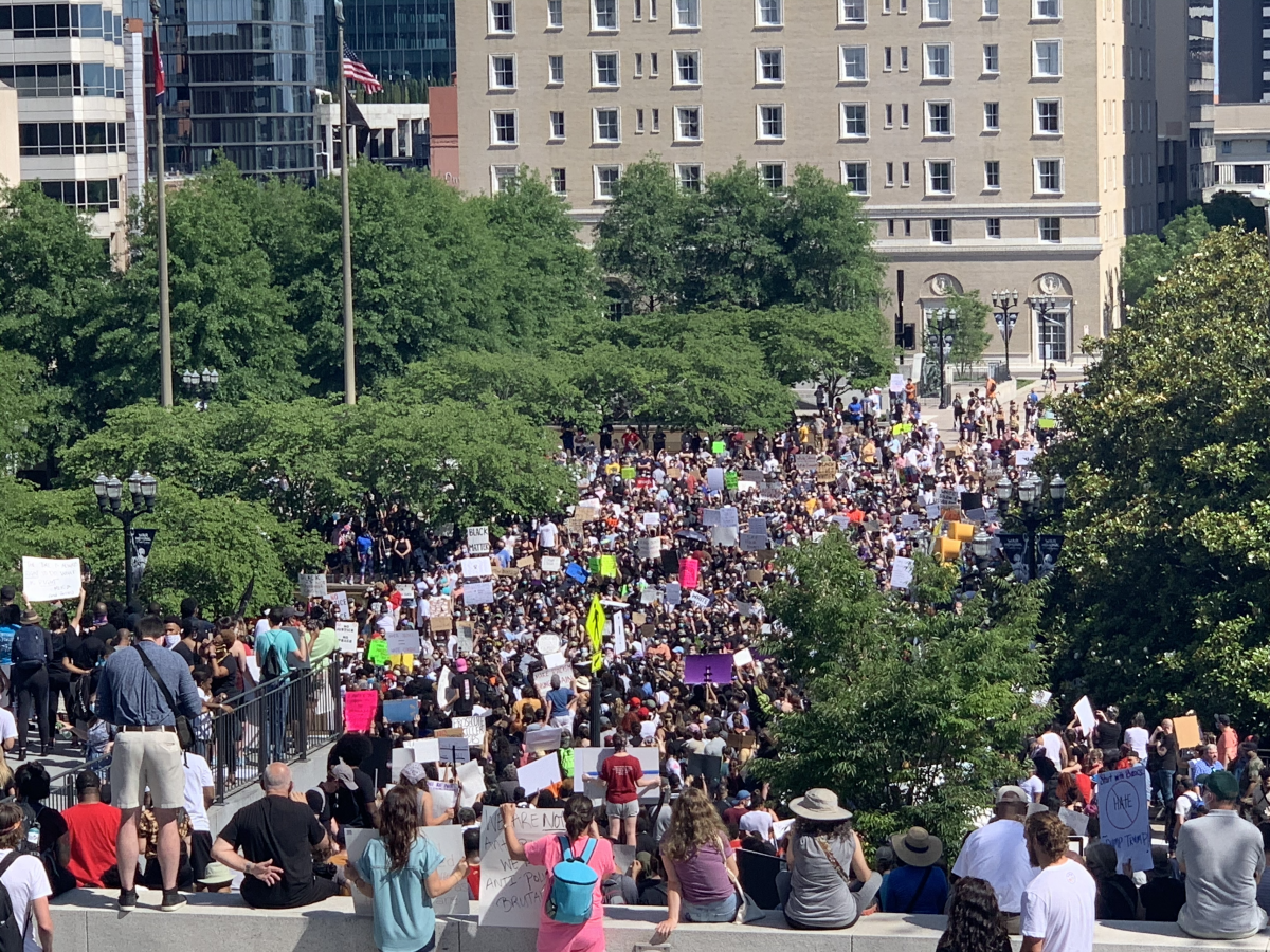 Photo of crowd protesting the murder of George Floyd in front of the Tennessee State Capitol on May 30, 2020. The National guard is being called to quell unrest following protests.