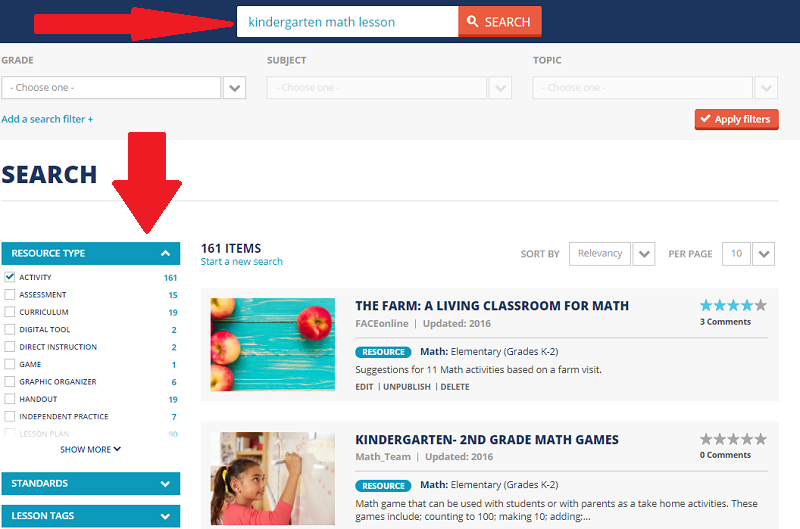 Share My Lesson search bar example