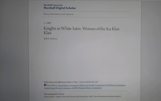  KNIGHTS IN WHITE SATIN:  WOMEN OF THE KU KLUX KLAN