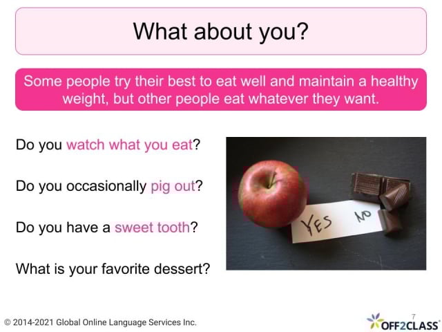 Idioms Describing Food and Eating -  Free ESL Off2Class Lesson Download